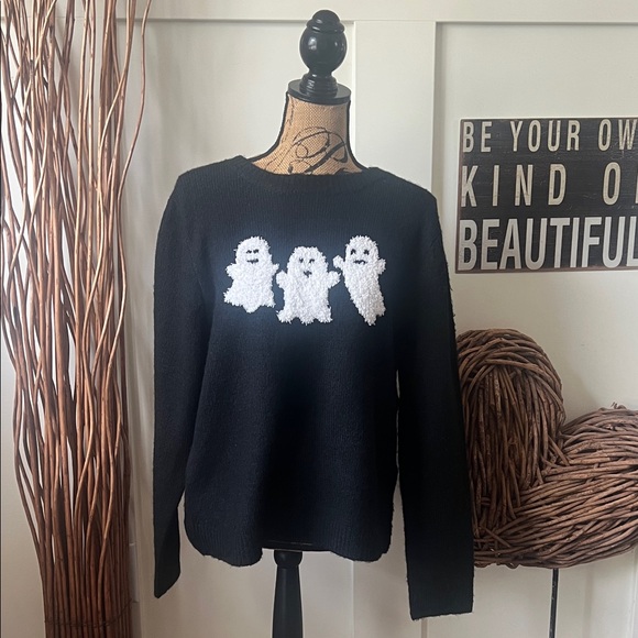 cupcakes & cashmere Black Sweater with White Ghosts - Picture 1 of 8